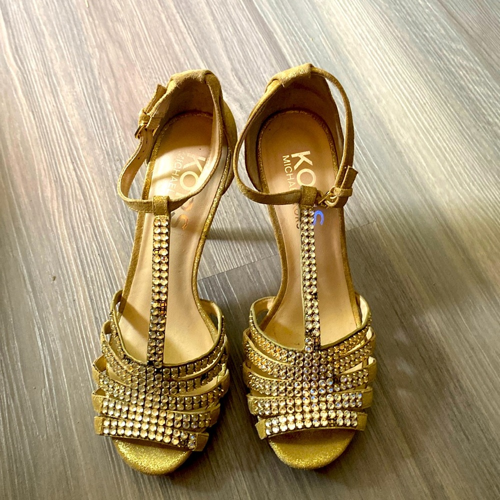 Michael Kors gold heels with rhinestones